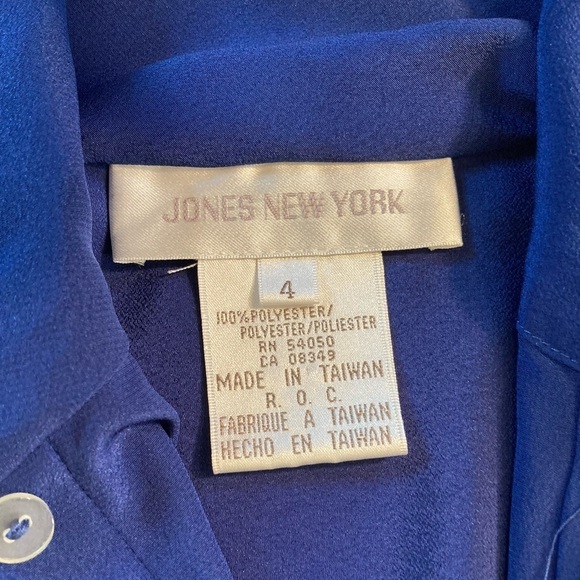 90s corporate style Royal blue blouse with wrap collar and ruched shoulder seams - Picture 4 of 4